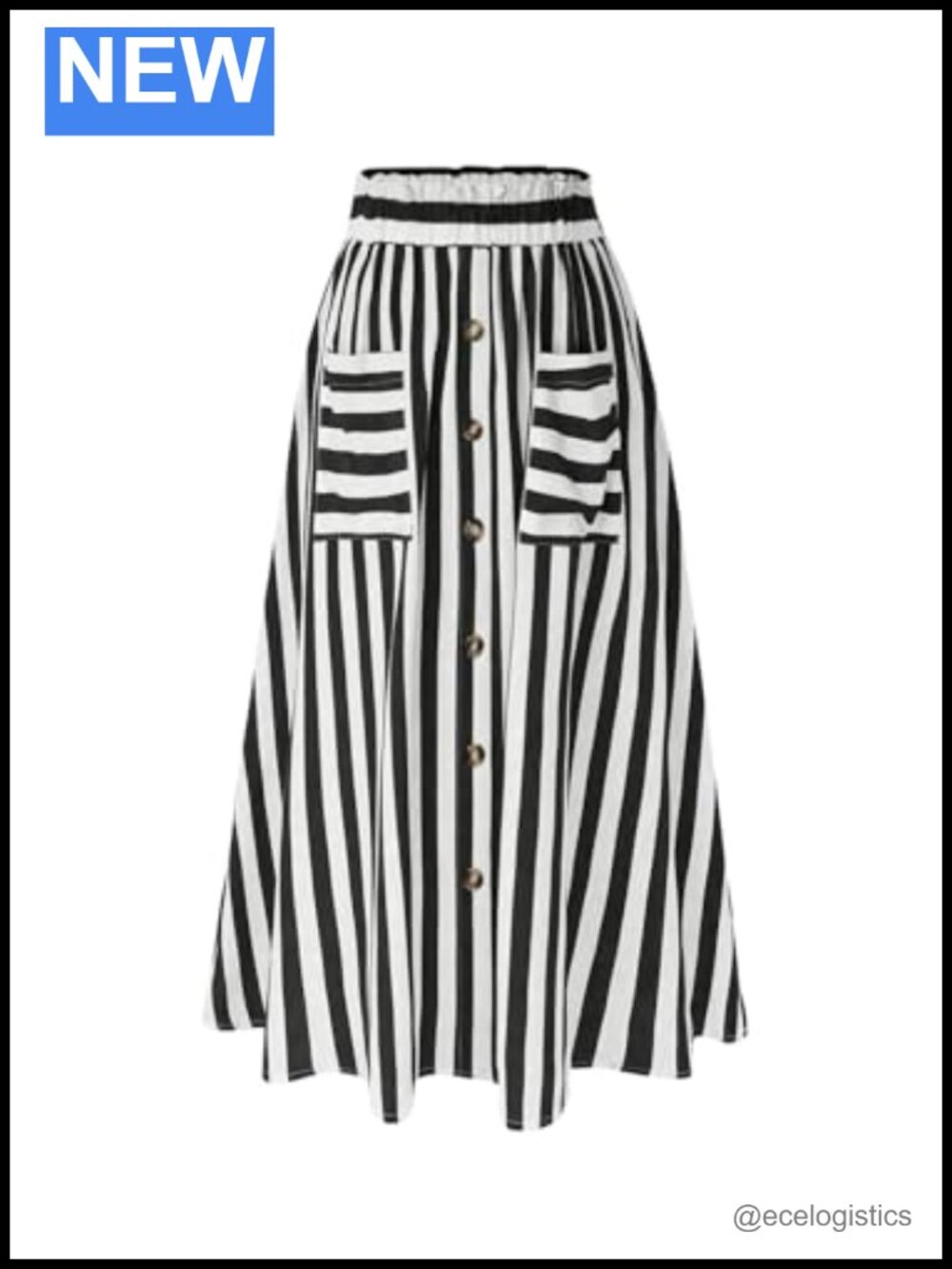 Plus Size Striped Maxi Skirt High Waist A-Line with Pockets